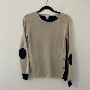 J. Crew XS Black and Cream Sweater With Black Velvet Elbow Patches